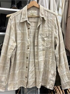 Madewell Beige and Cream Plaid Button-Down Shirt